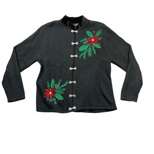 Crystal Kobe XL Black Velour Poinsetta‎ Sweater Clasp Closure (broken clasp)
